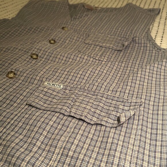 Palmetto 100% Cotton Button-Up Utility Vest – Blue Plaid Cotton - Picture 5 of 11